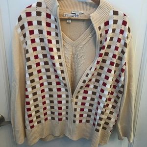 St. John XL Sport Tan Knit Cable Shell and Zip Up